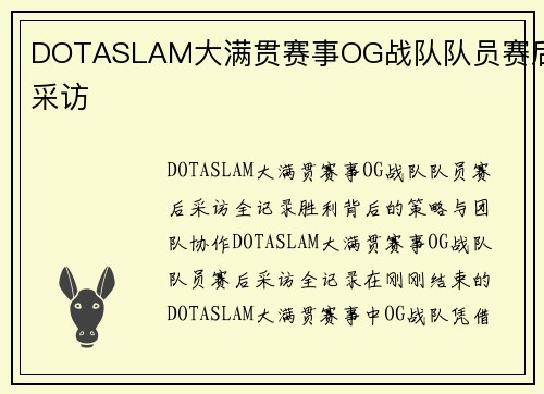 DOTASLAM大满贯赛事OG战队队员赛后采访